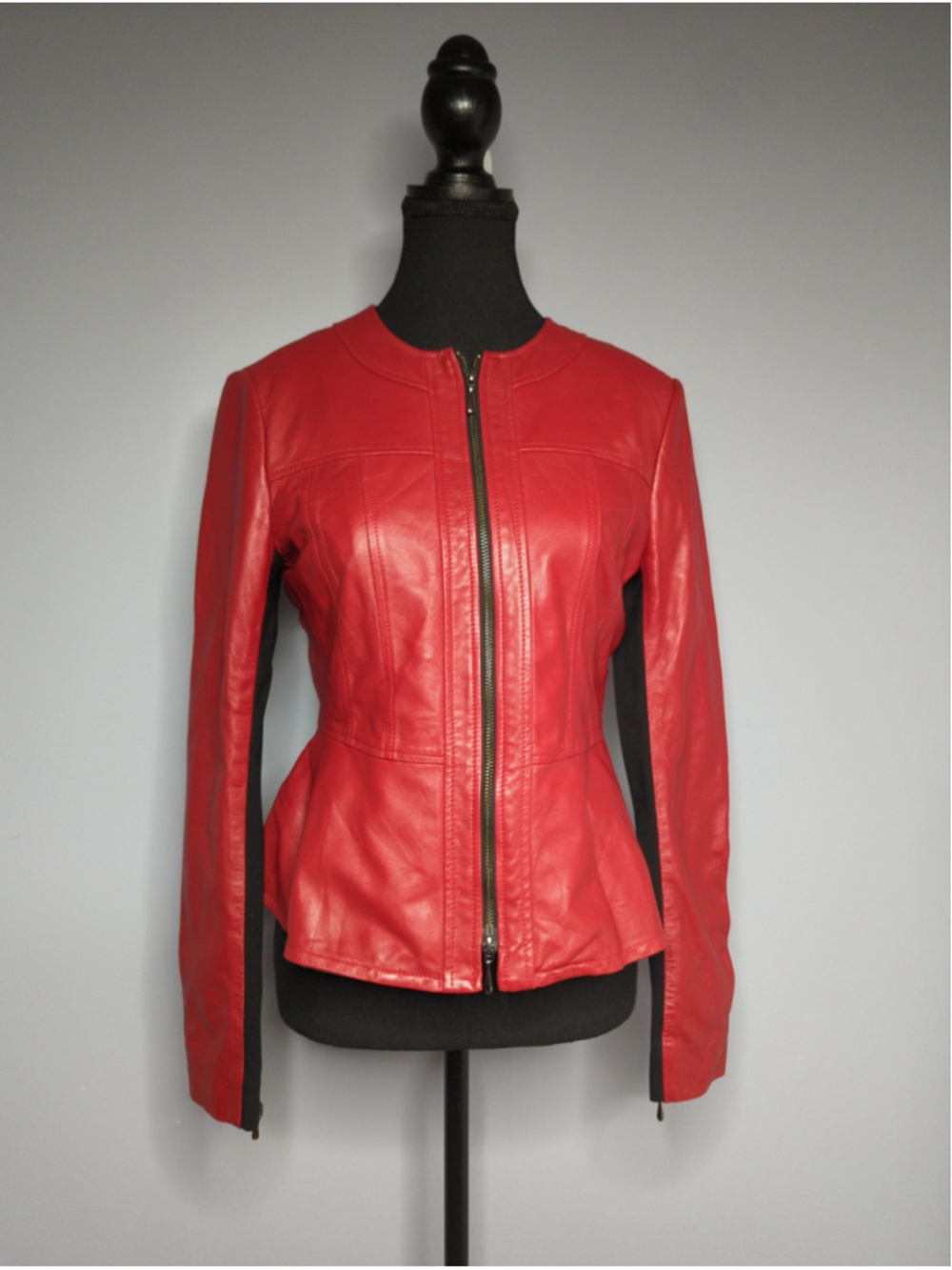 Nanette Lepore Red Leather Sugar Daddy Peplum Jacket Campari Size 8